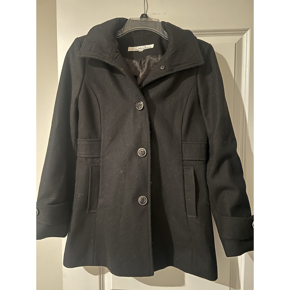 Women's Wool‎ Kenneth Cole Coat Size 4 Small Black Hooded